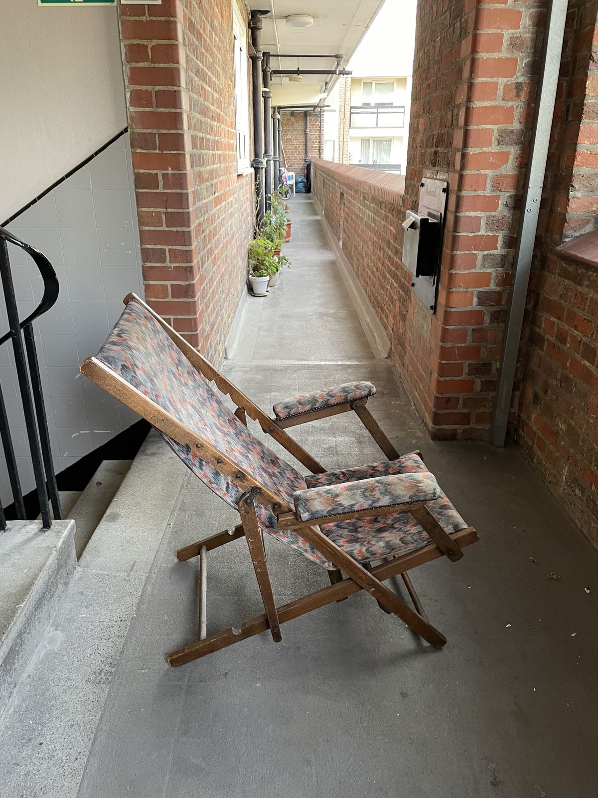 Vintage Deck Chair With Velvet Seat And Arm Bolsters