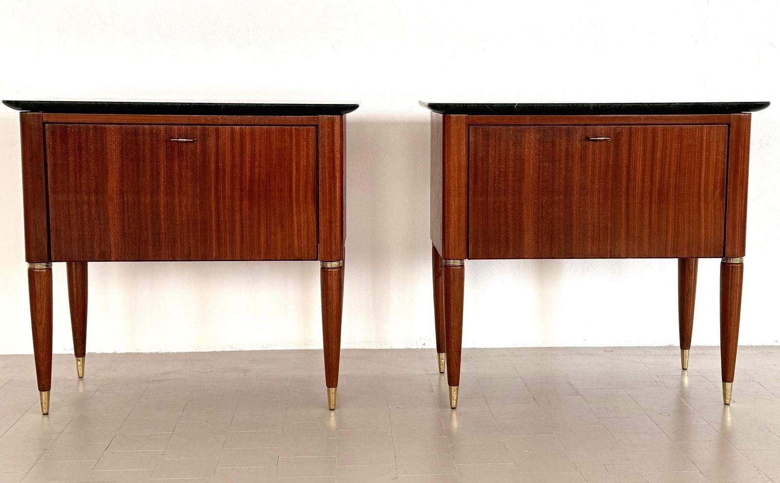 photo furniture Italian Mid Century Night Stands Or Bedside Tables By La Permanente Di Cantù With Green Marble Top