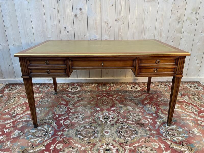 Bureau De Style Louis XVI En Merisier Et Cuir Vert