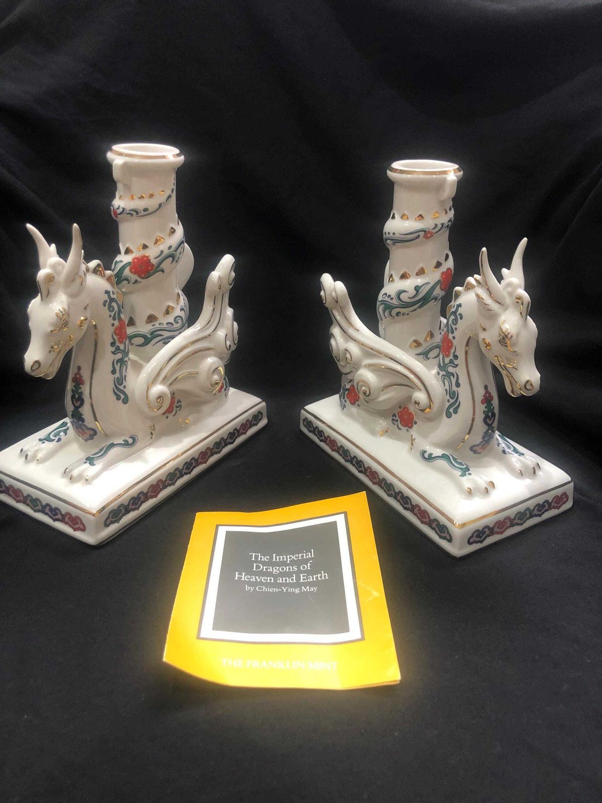 Franklin Mint The Imperial Dragons Of Heaven And Earth Pair Of Candle Holders