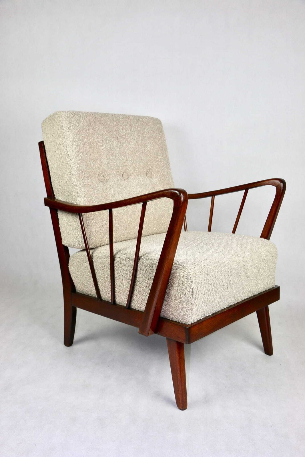 Art Deco Loft Beige Boucle Bent Armchair On Removable Cushions