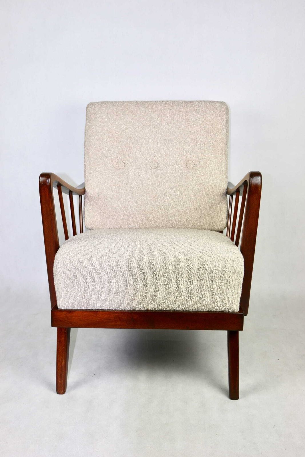 photo for sale Art Deco Loft Beige Boucle Bent Armchair On Removable Cushions