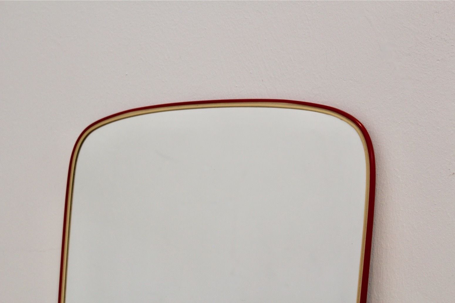 Red Framed Mid Century Mirror, France photo Home Decor