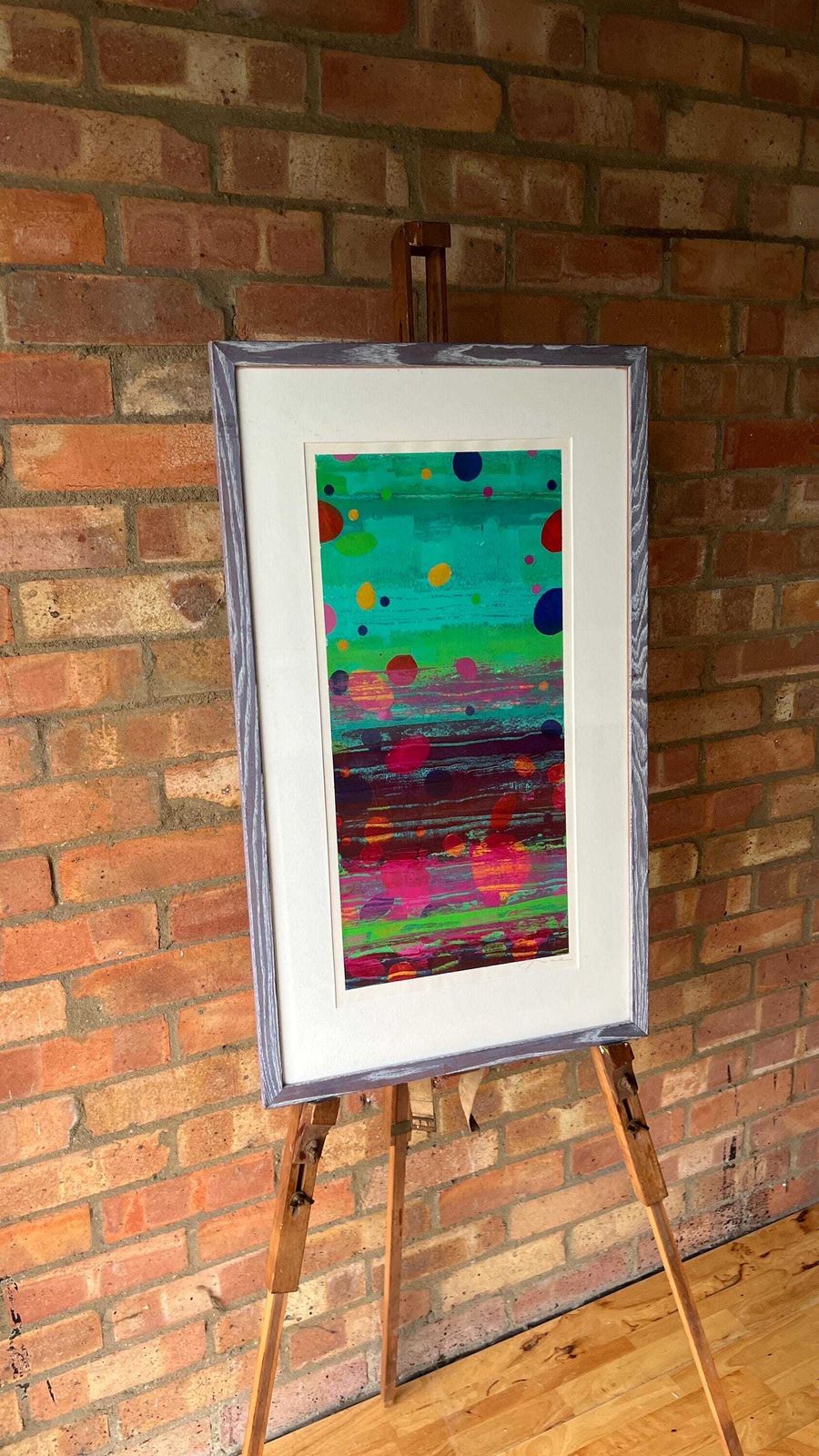 Framed Acrylic Painting "Bubbles" By Rae Flack – Contemporary Abstract Art photo furniture