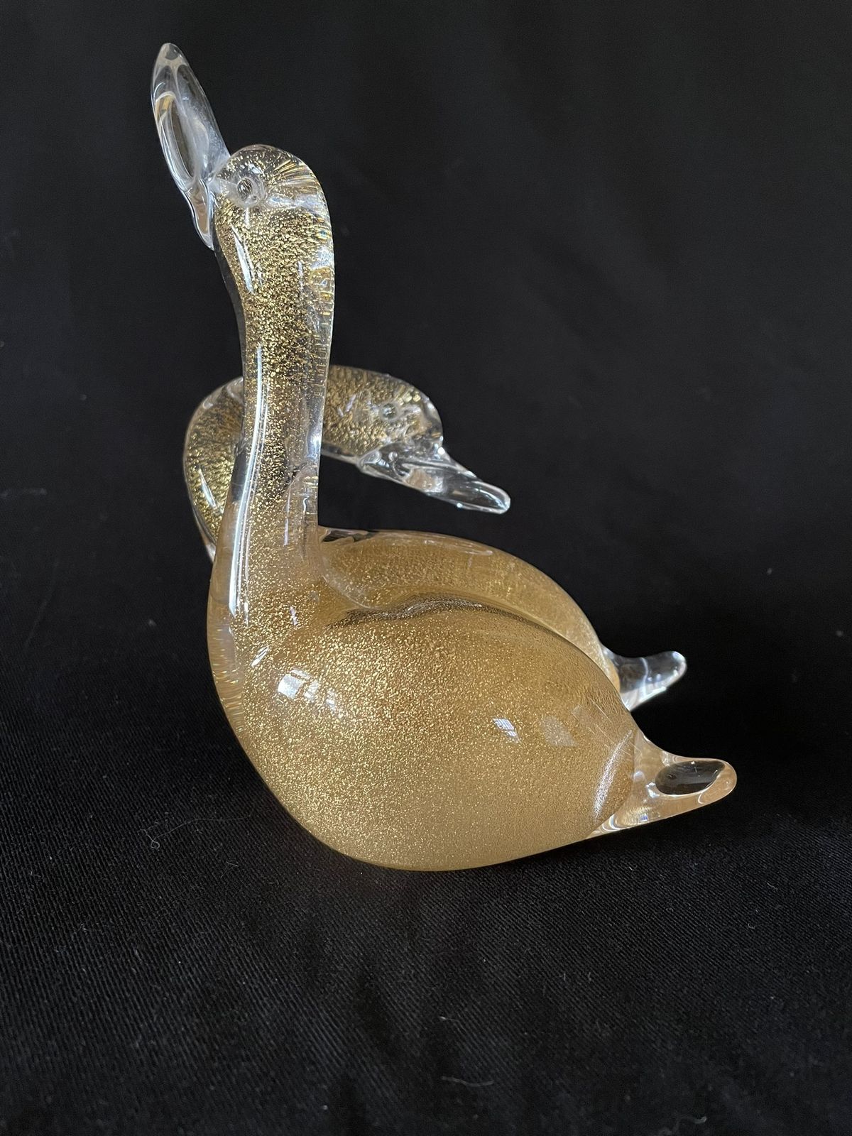 Seguso Murano Swans Glass Figurine Inlaid With Gold Leaf Powder, 1980s photo 580.0