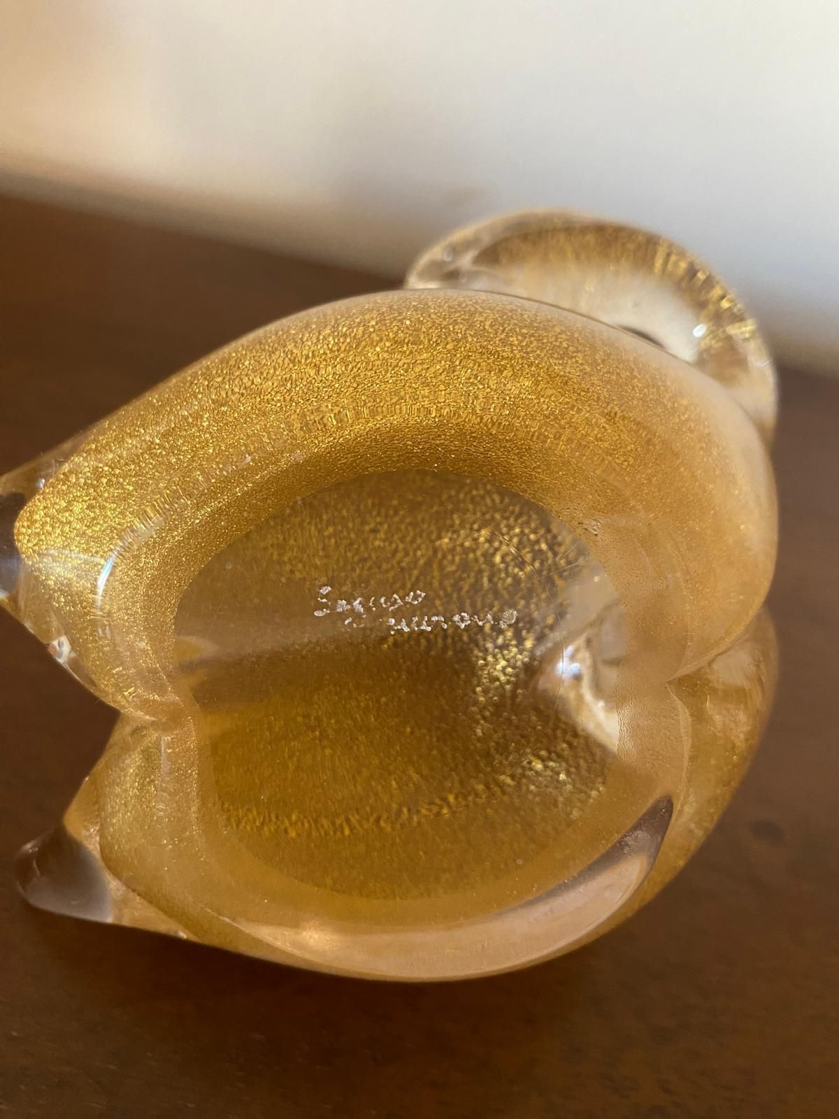 Seguso Murano Swans Glass Figurine Inlaid With Gold Leaf Powder, 1980s photo vintage