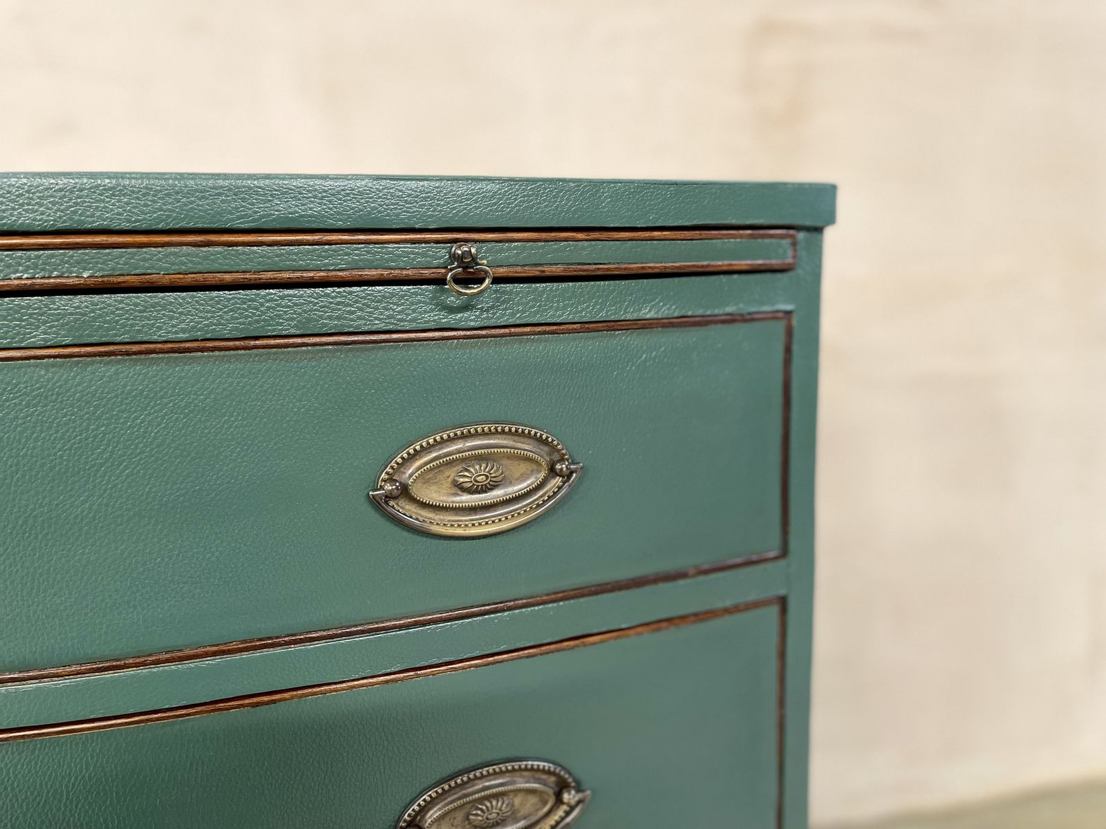 photo for sale Chest Of Drawers Chest Of Draws Green Leather Bow Fronted