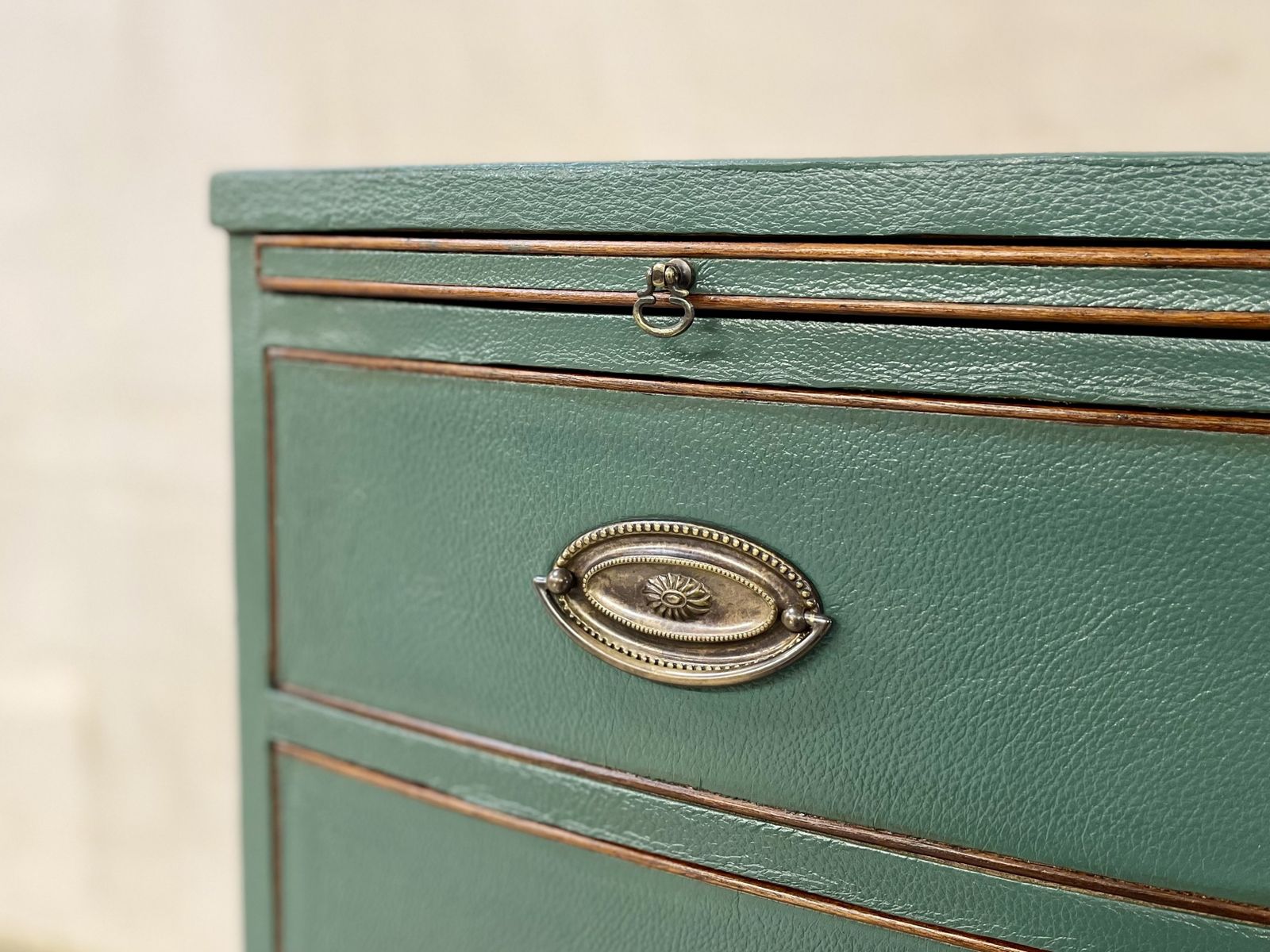 Furniture Chest Of Drawers Chest Of Draws Green Leather Bow Fronted photo