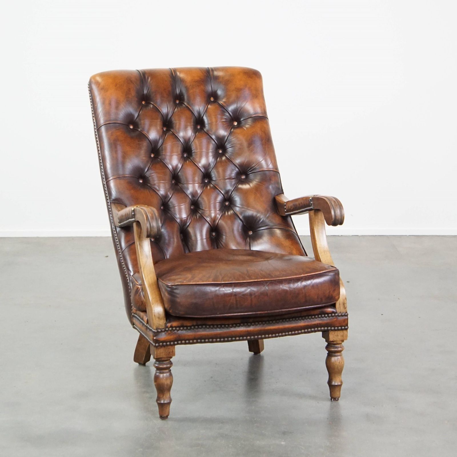 Comfortable And Classic, Beautifully Colored English Cow Leather Chesterfield Armchair