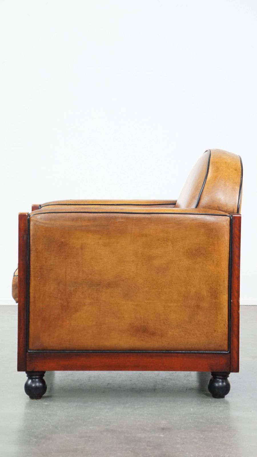 Timeless, Sleekly Finished Sheepskin And Wooden Art Deco Design Armchair With Ball Legs photo 1005.3023999999999
