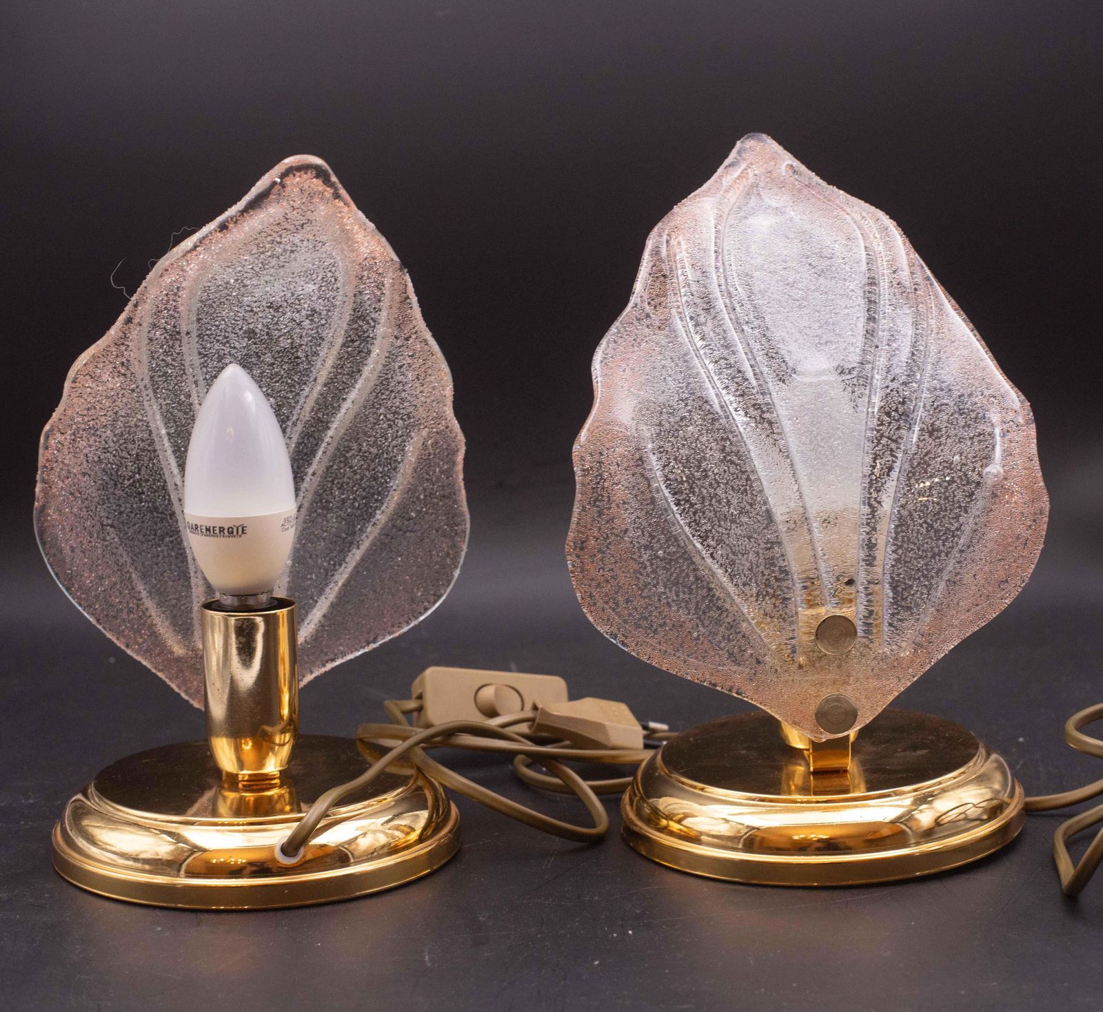 935.0 Set Of 2 Pink Murano Glass Leaves Table Lamp, 1980s photo