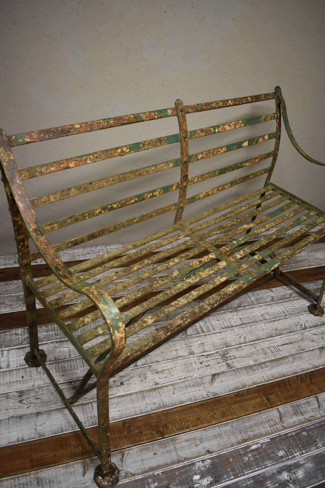 19th Century Regency Wrought Iron Strapwork Garden Bench photo for sale