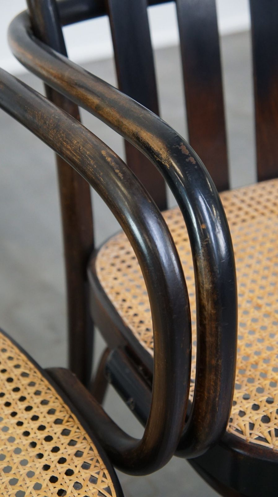 Set Of 2 Wooden Dining Chairs In Thonet Style With Wicker Seat photo vintage