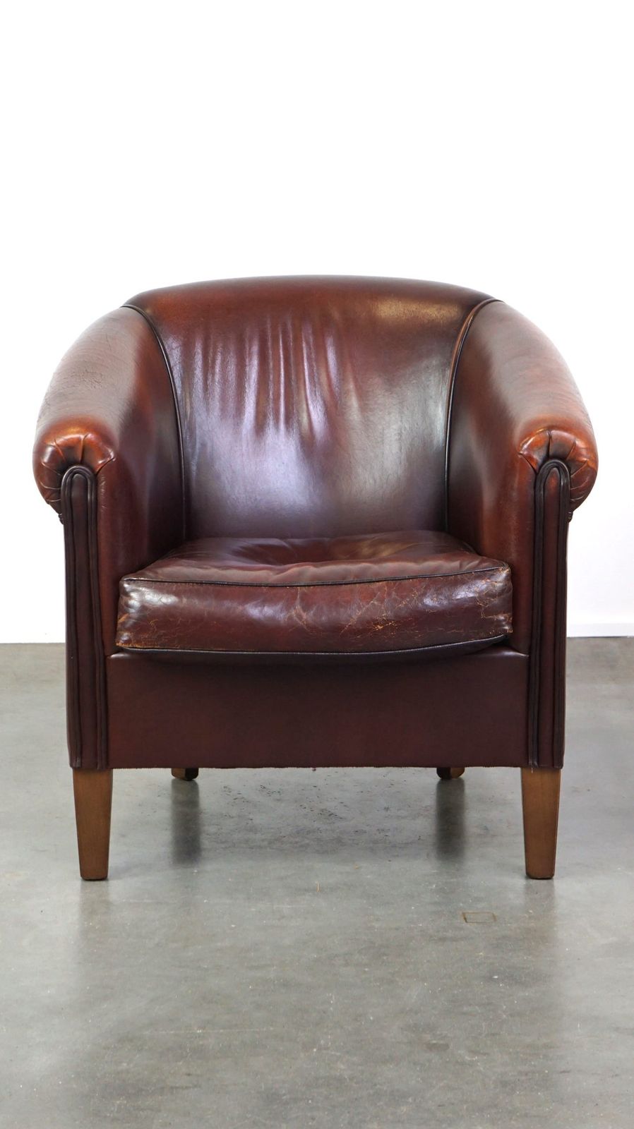 Nice Sheepskin Club Chair With A Beautiful Patina photo furniture