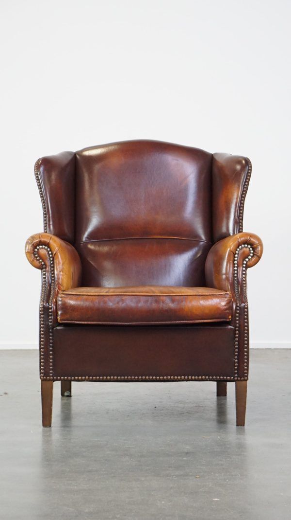 Comfortable, Elegant, Stately Wing Chair Made Of Sheepskin In A Beautiful Warm Color photo furniture
