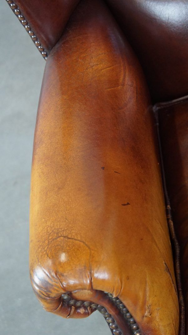 Comfortable, Elegant, Stately Wing Chair Made Of Sheepskin In A Beautiful Warm Color photo buy
