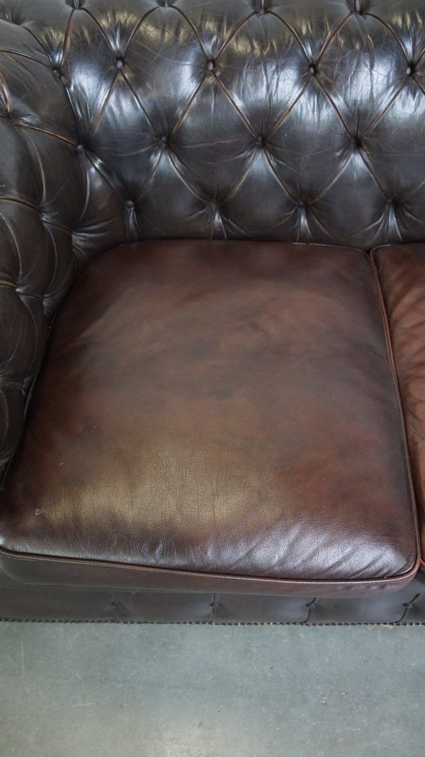 Old Dark Brown 3 Seater Cowhide Chesterfield Sofa With Lots Of Character photo Furniture