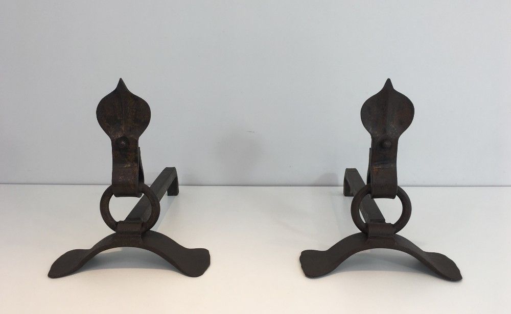Pair Of Modernist Wrought Iron Andirons. photo furniture