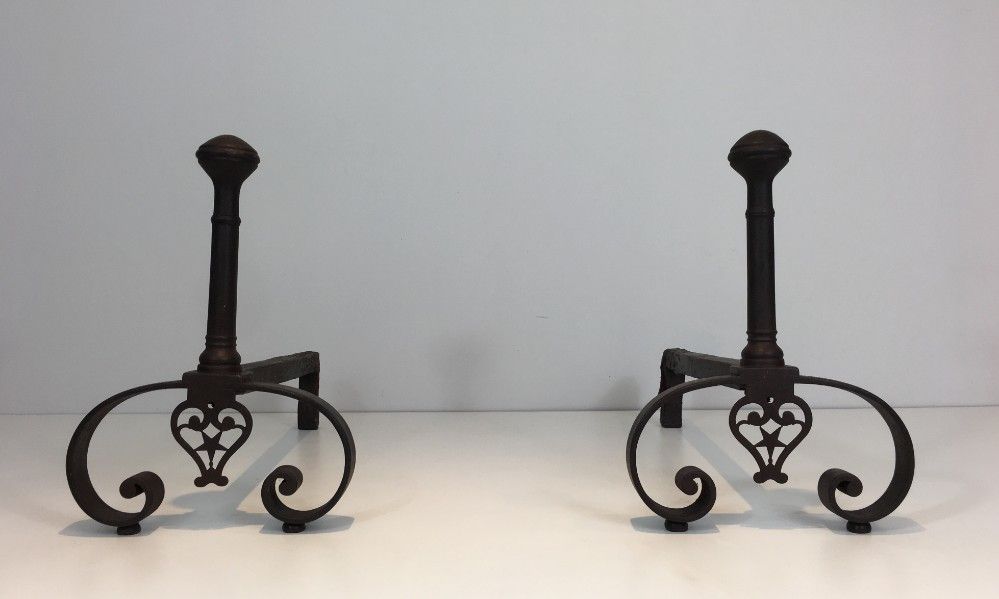 Pair Of Wrought Iron Andirons. photo Home Fixtures