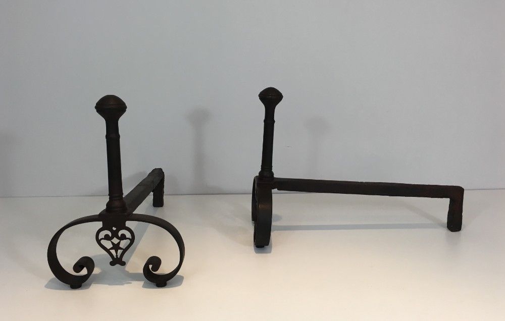 Pair Of Wrought Iron Andirons. photo vinterior