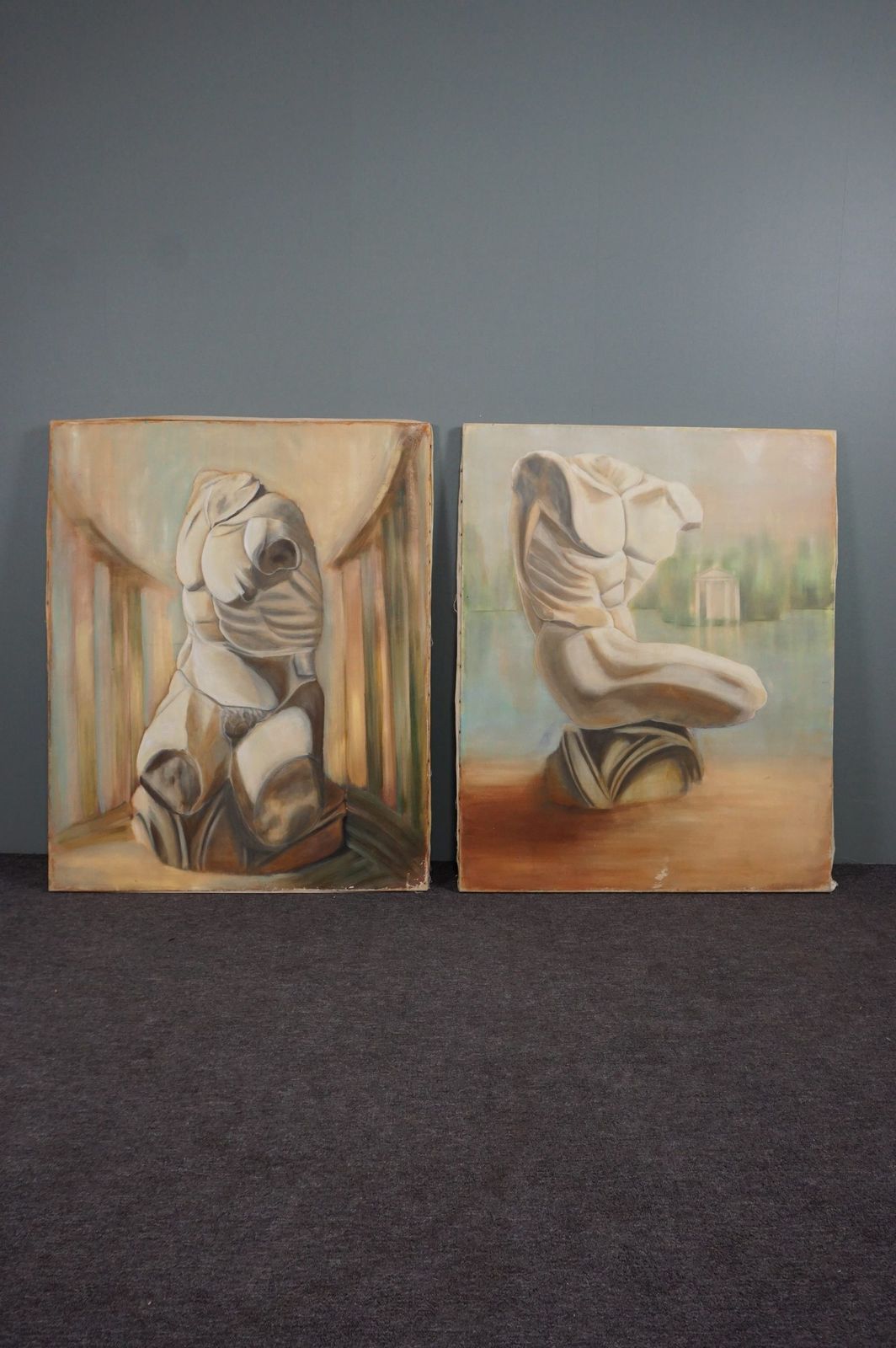 Set Of Large Paintings, Torso On Canvas, Greek Representation