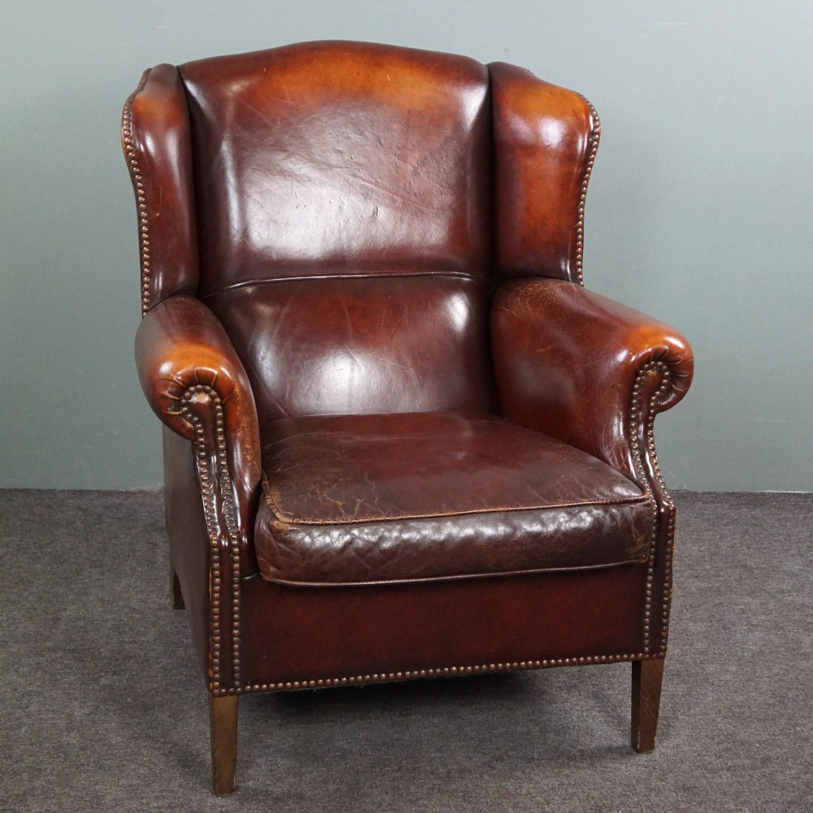 Warm Brown Sheepskin Wing Chair With Character