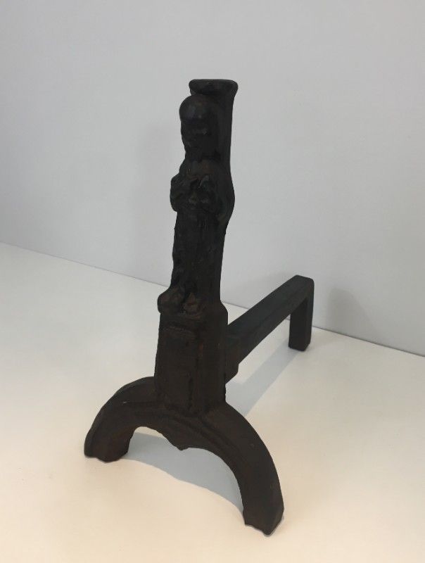 Pair Of Cast Iron Andirons Representing An Evangelist. photo 576.0