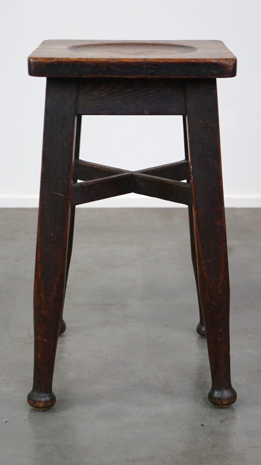 Antique English Solid Oak Stool With A Touch Of Art Nouveau Style photo vinterior