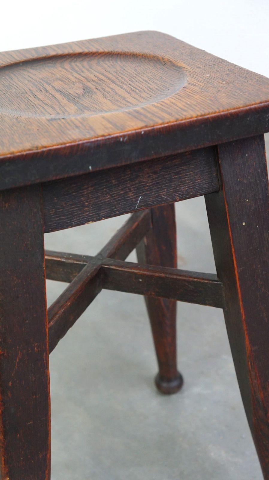 Antique English Solid Oak Stool With A Touch Of Art Nouveau Style photo vintage