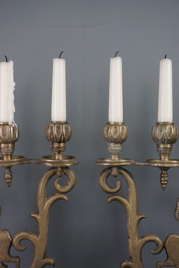 Set Van 2 Rijk Gedecoreerde Antieke Kandelaars, Ram photo buy