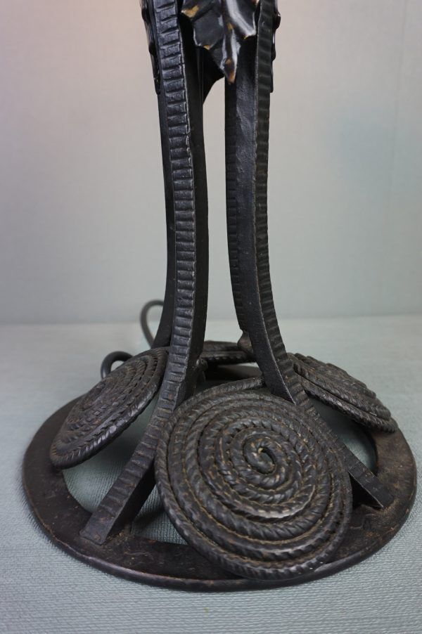 Uniquely Designed French Art Deco Wrought Iron Table Lamp, Charles Schneider photo buy
