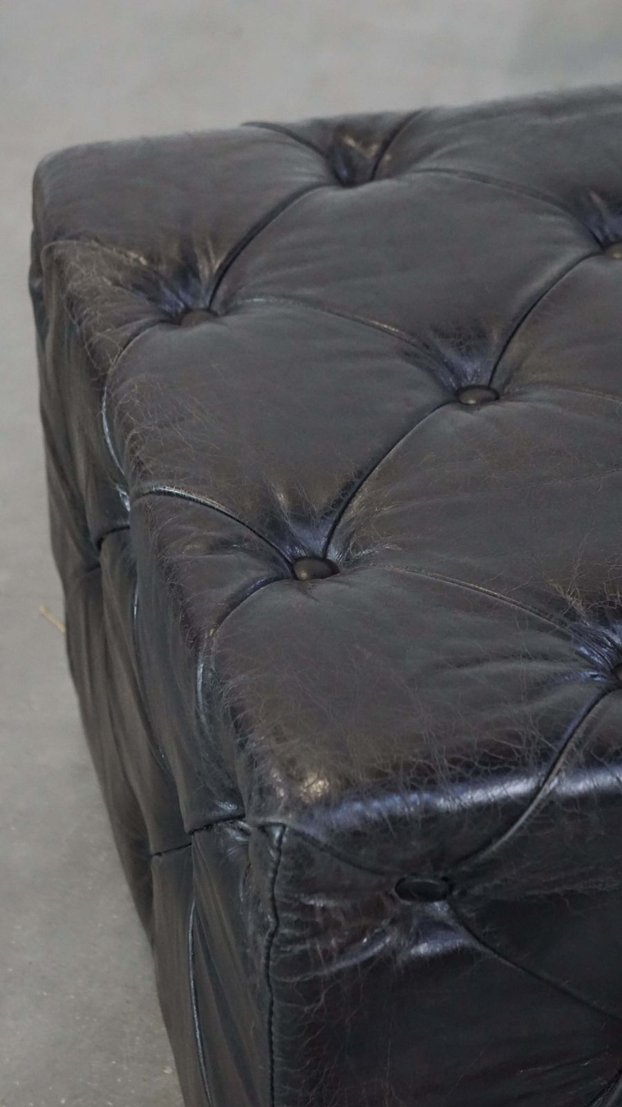 Large, Luxurious, Black Square Chesterfield Hocker/Coffee Table Made From Cattle Leather photo vintage