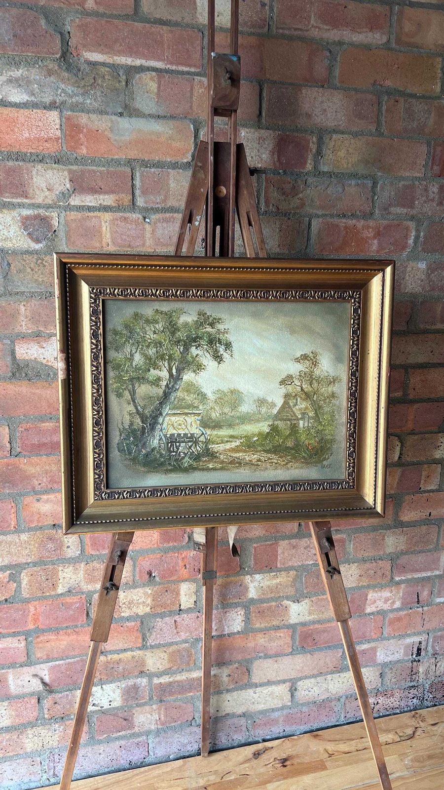 Framed Mid Century Oil Painting – Rural Landscape Scene photo furniture
