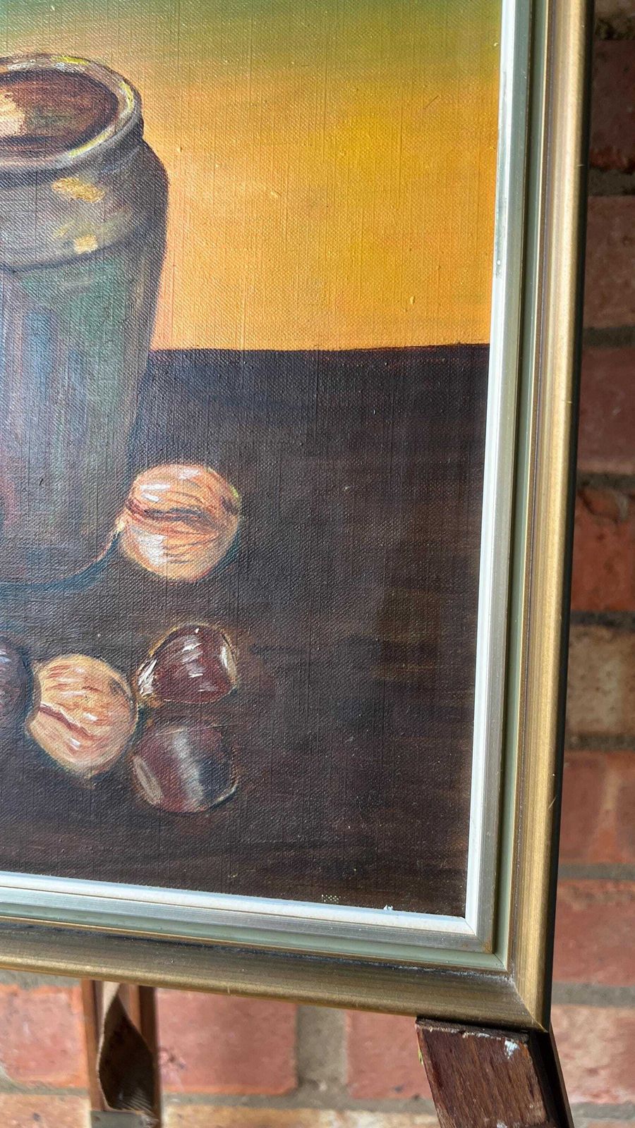 Framed Still Life Oil Painting By Pauline Doherty – Wine Bottle And Fruit photo buy