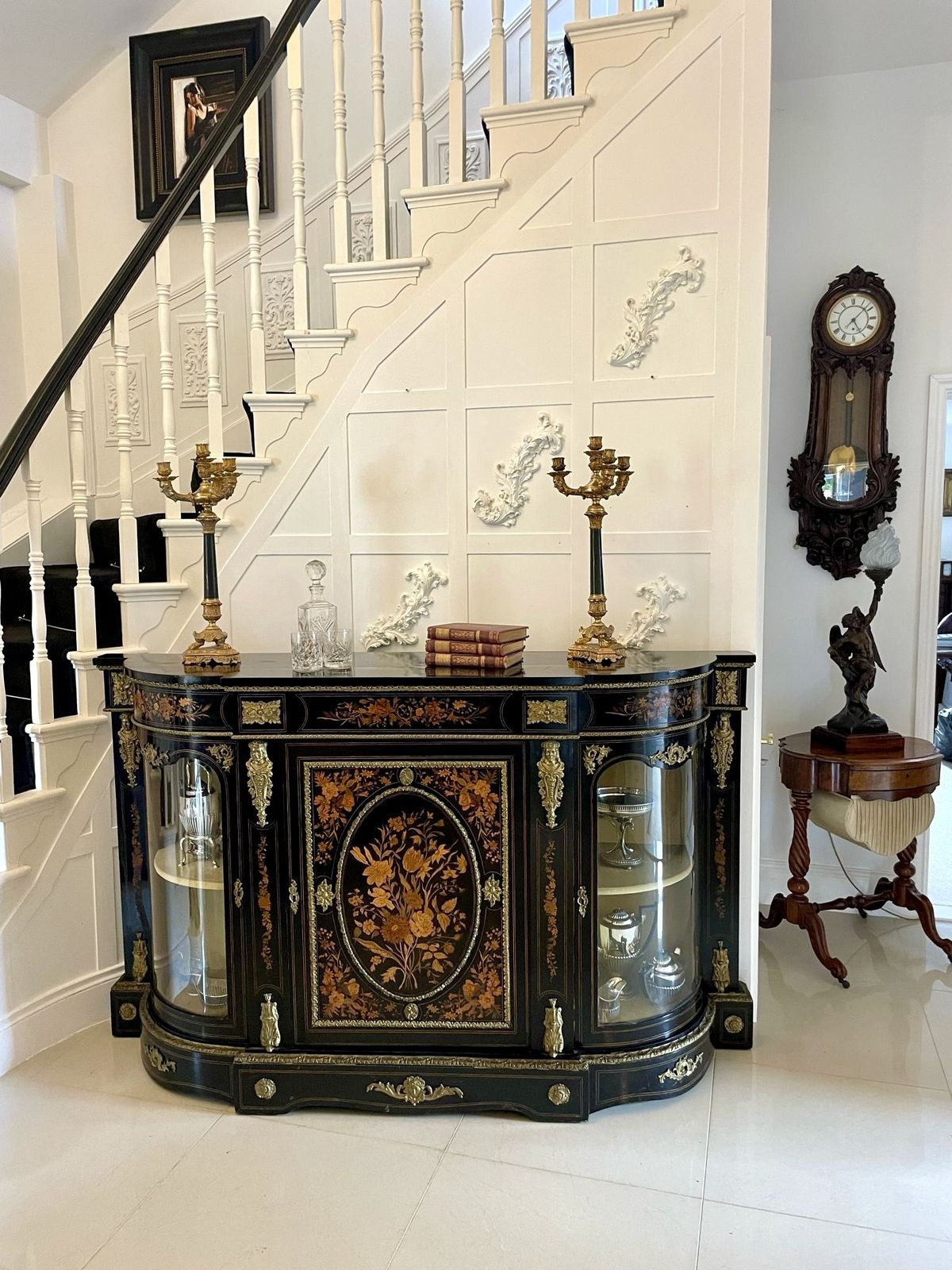 Outstanding Quality Antique 19th Century Ebonised And Inlaid Floral Marquetry Credenza photo buy