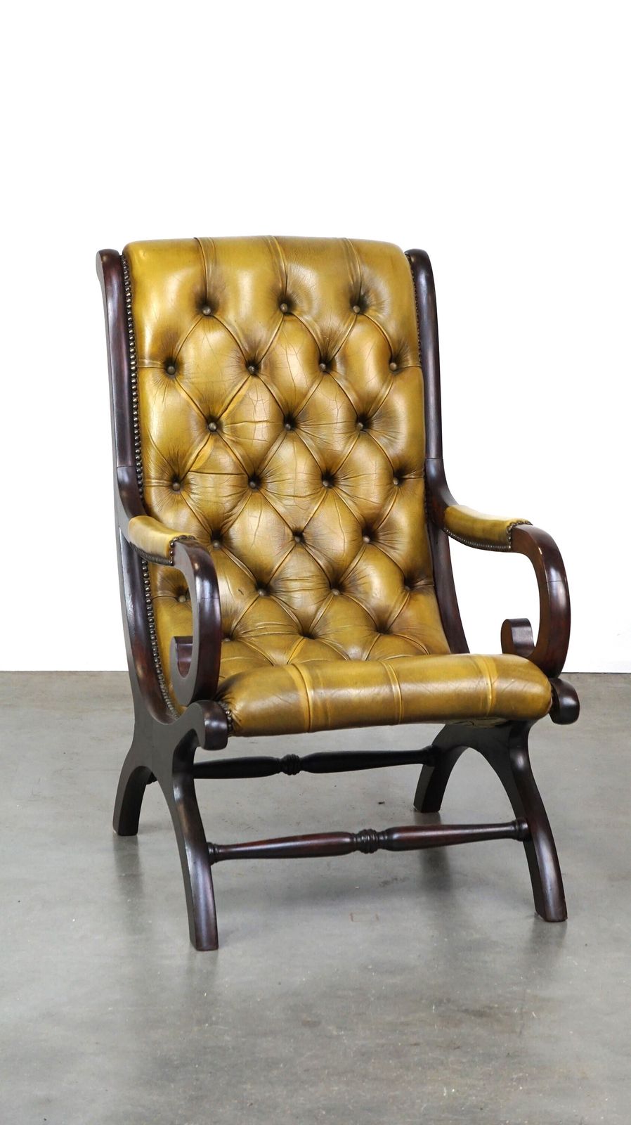 Elegant Cow Leather Chesterfield Armchair Combined With Wood photo furniture