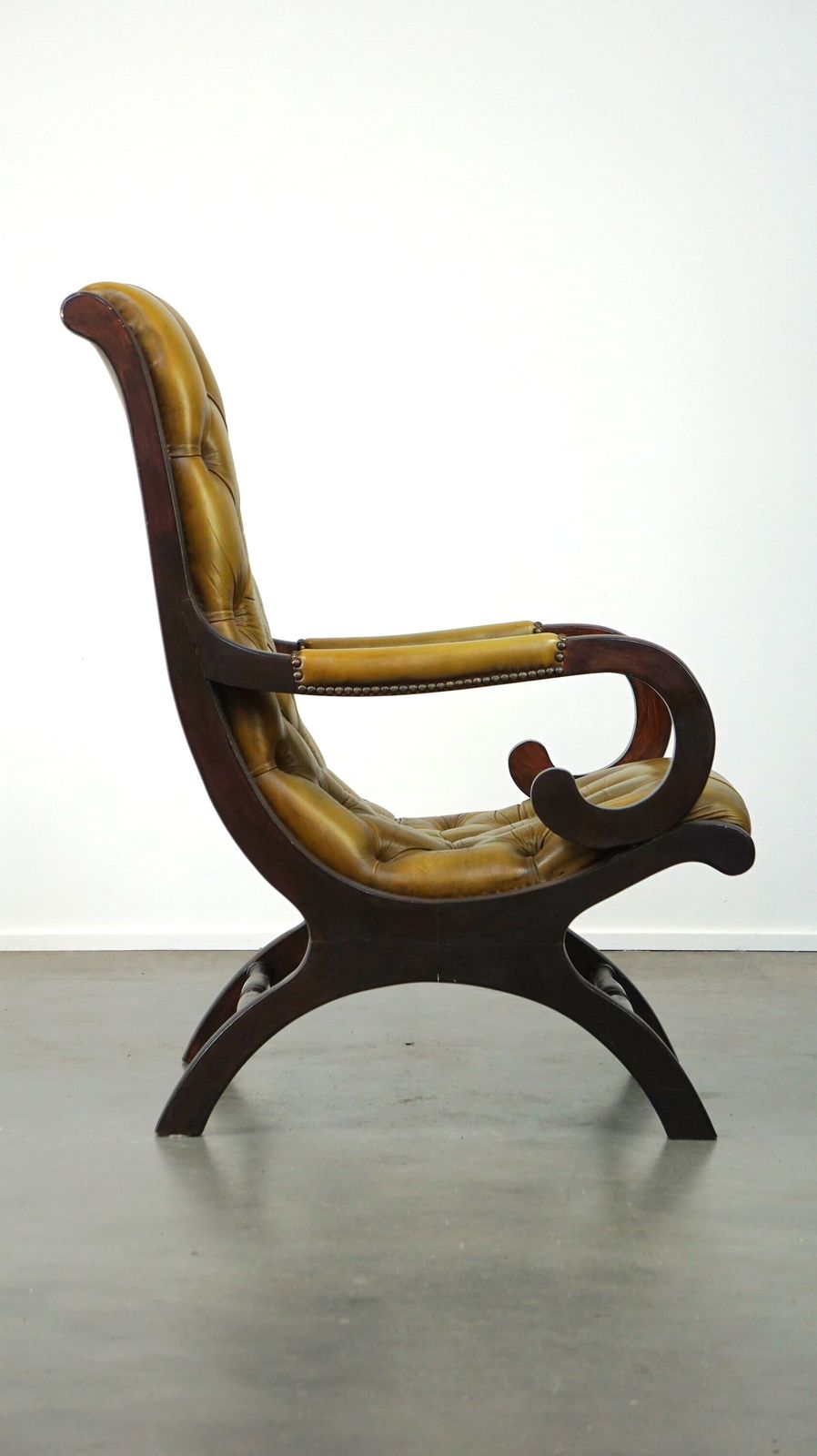 Elegant Cow Leather Chesterfield Armchair Combined With Wood photo Furniture