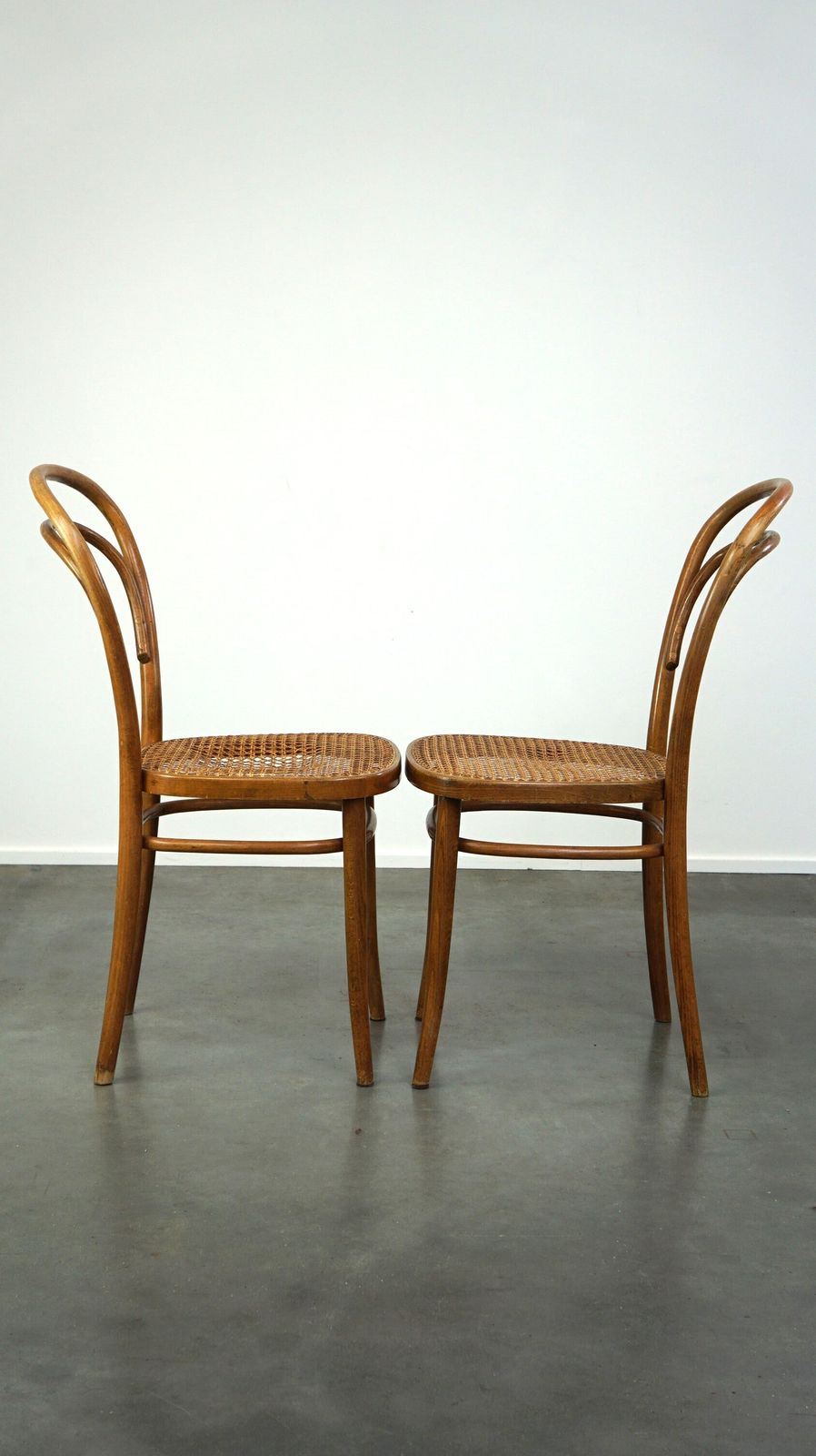 Nice Set Of 2 Brown Vintage Thonet/Bistro Chairs With Woven Seats photo for sale
