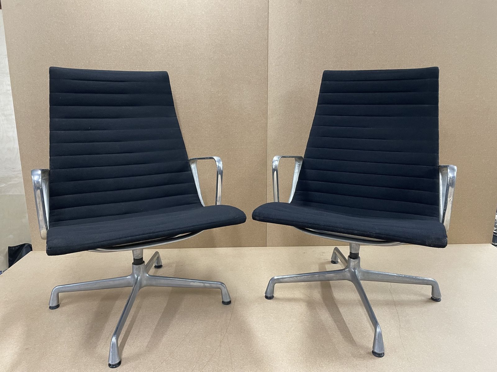 Pair Of Eames Chairs Black Sack Cloth Ea116 Easy Lounge Chairs