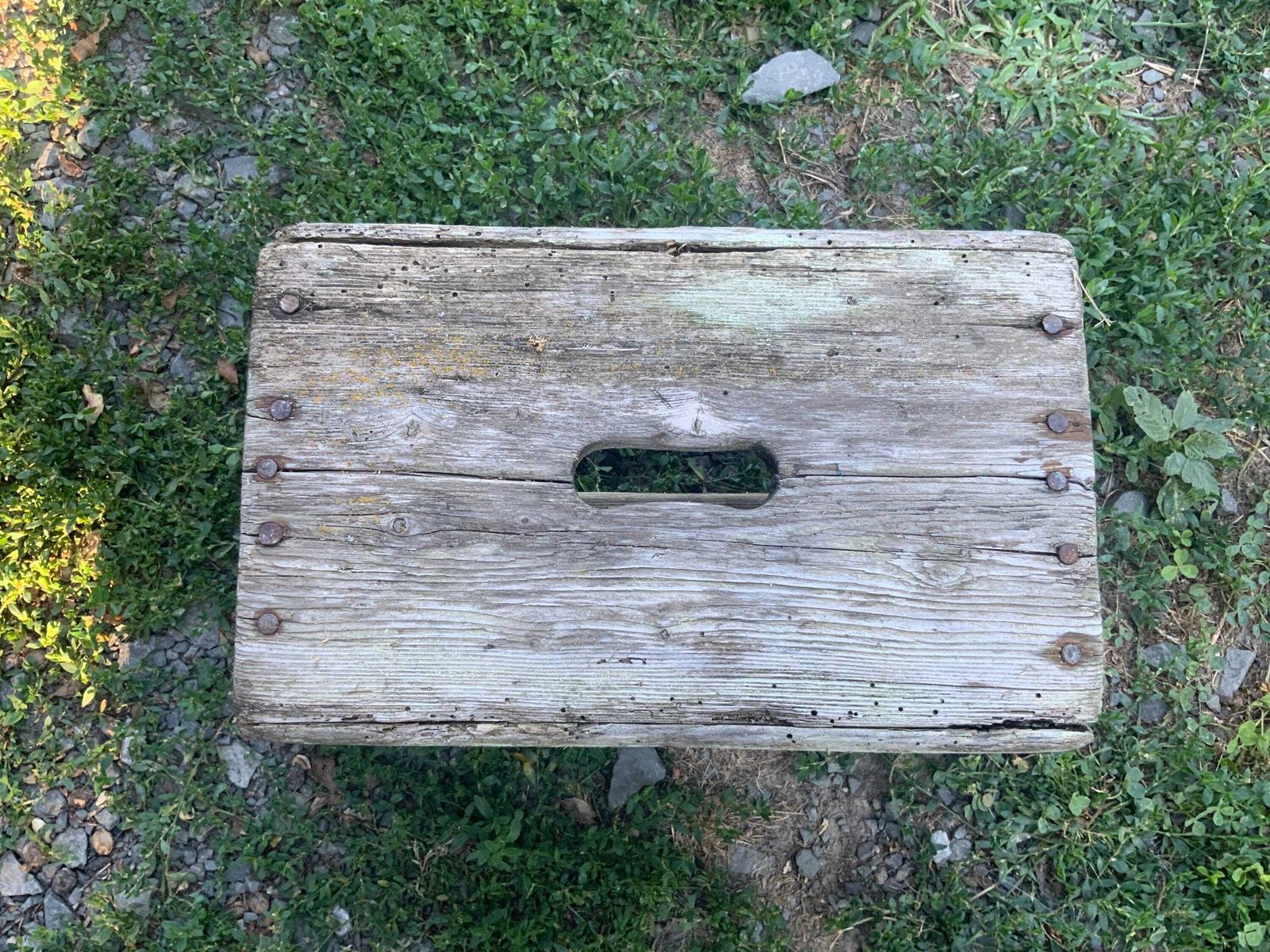 Res Scratch Built Antique Wooden Vintage Green Milking Stool Or Small Table, Rustic Farmhouse Seat Step Cute Pot Stand C1940s photo for sale
