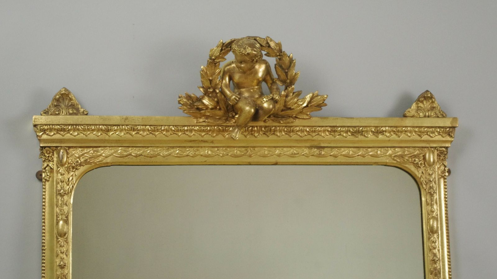 Victorian Gilt Overmantle Mirror With 'Putto' Cresting photo furniture