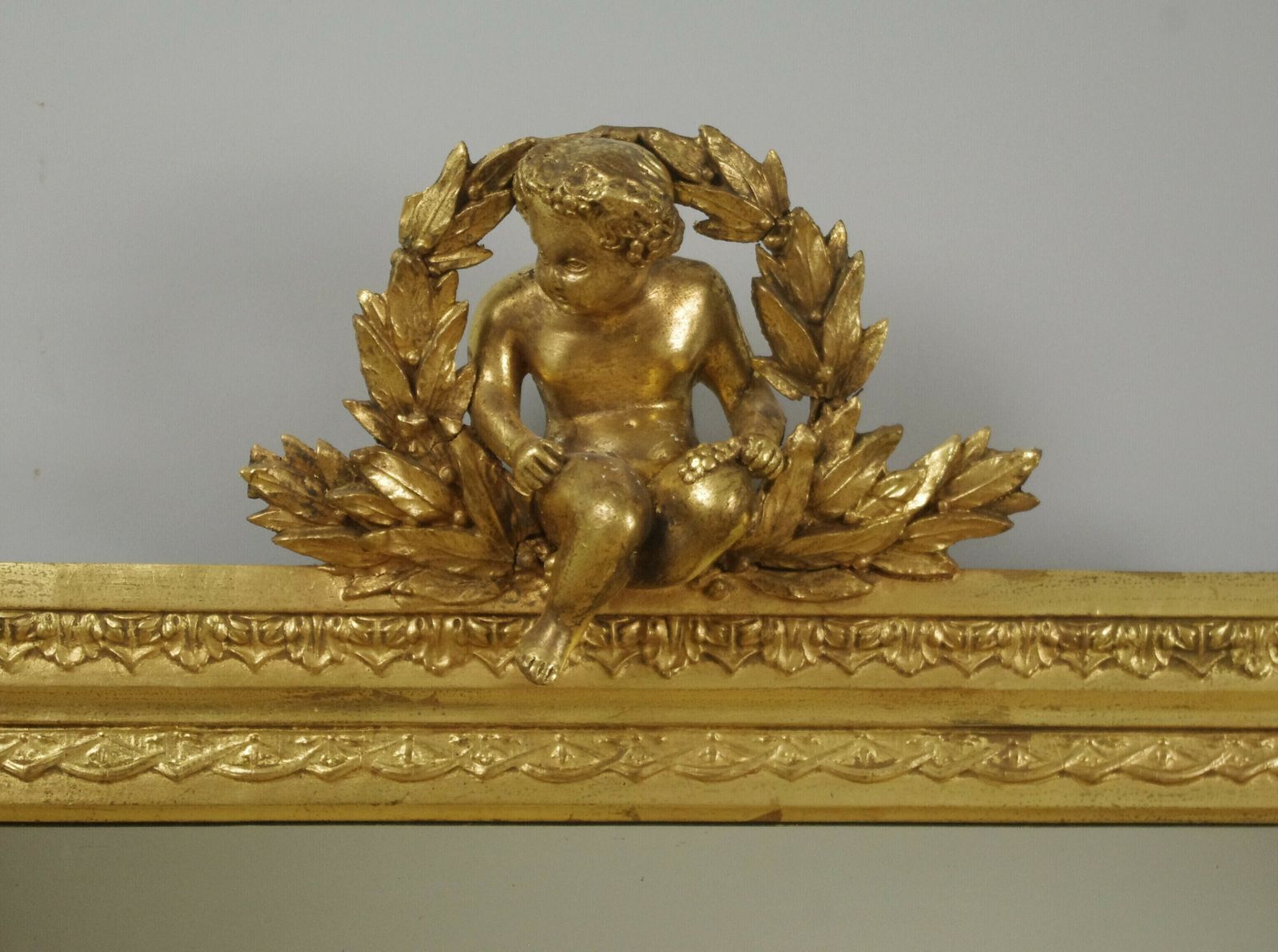 Victorian Gilt Overmantle Mirror With 'Putto' Cresting photo for sale