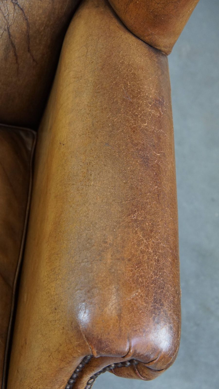 Beautiful Sheepskin Wing Chair With A Very Nice Color And Patina photo vintage