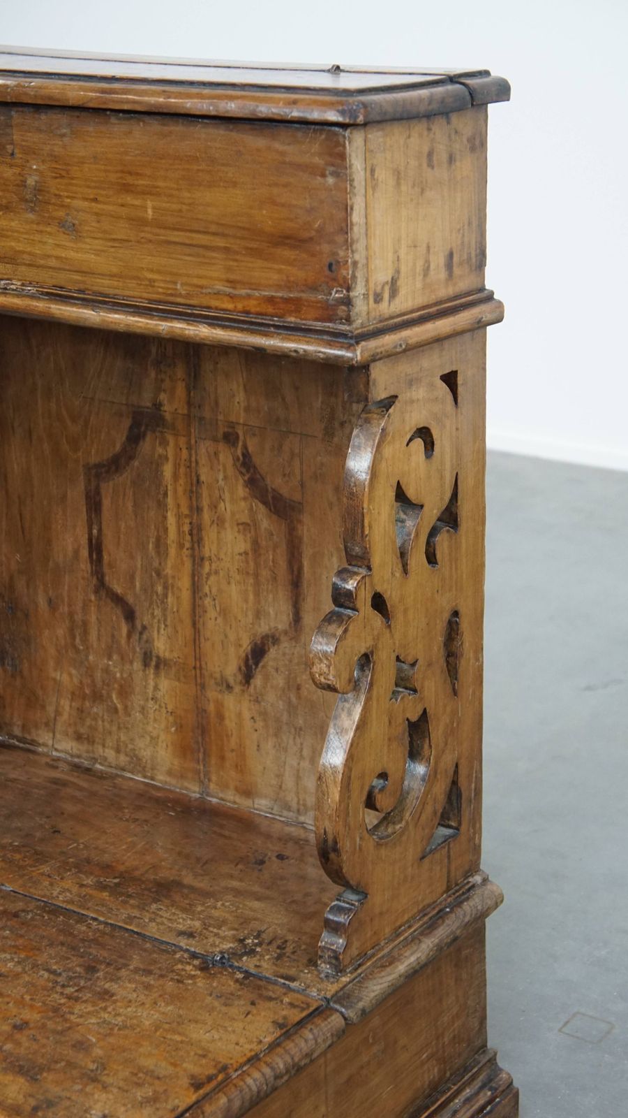 Furniture Antique And Very Decorative Pinewood Kneeling Bench/Church Bench With Storage Compartments From The 18th Century photo