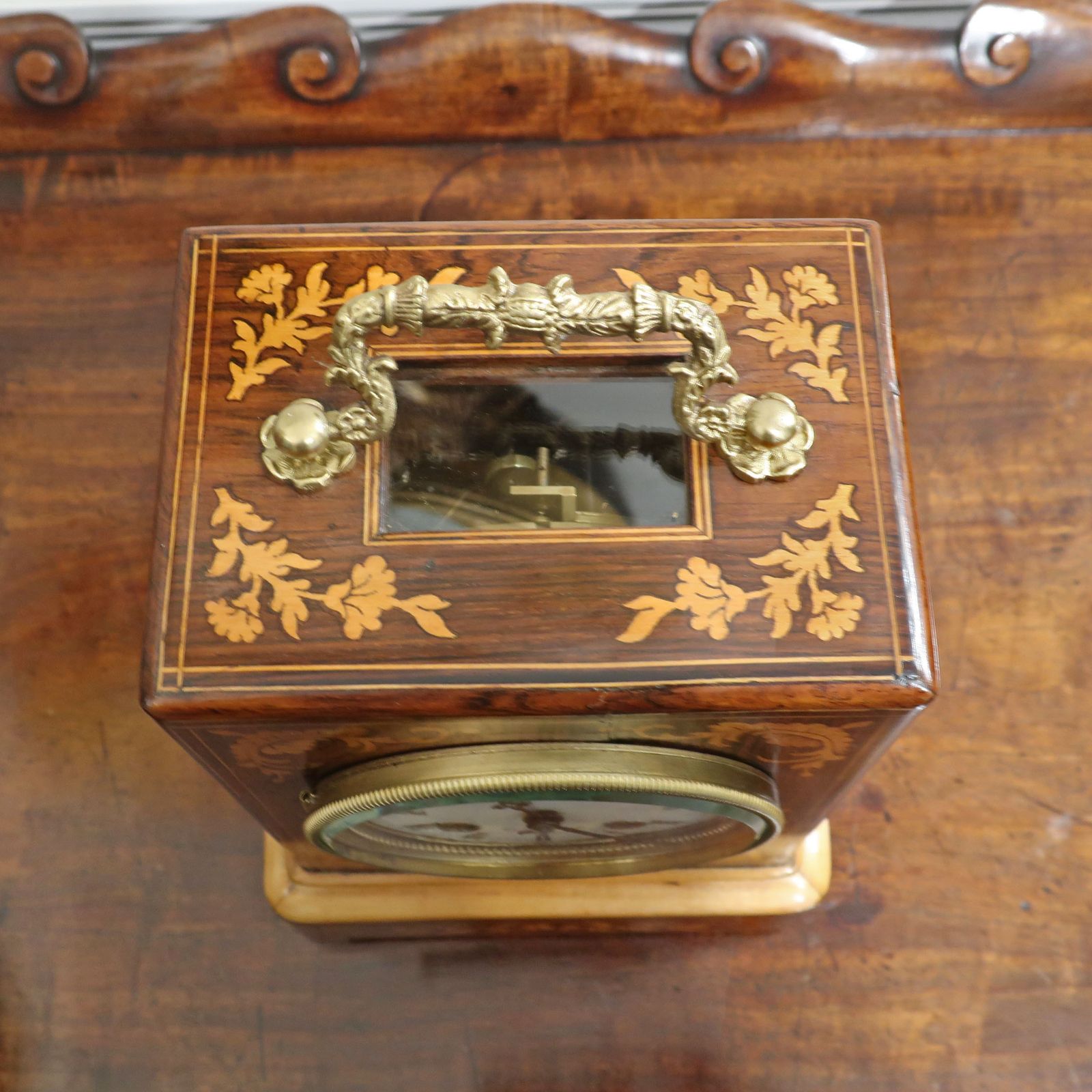 French Napoleon III Rosewood & Marquetry Mantel Clock By Henry Marc photo vinterior