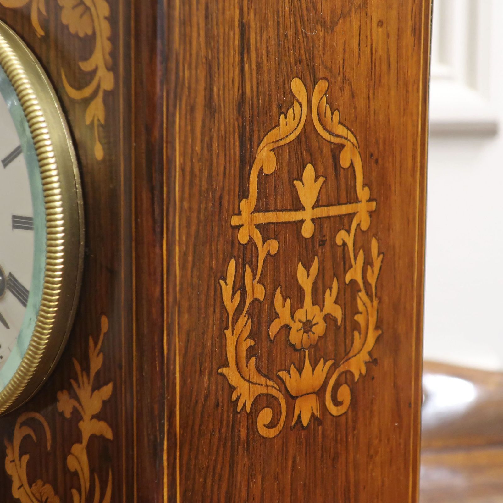French Napoleon III Rosewood & Marquetry Mantel Clock By Henry Marc photo vintage