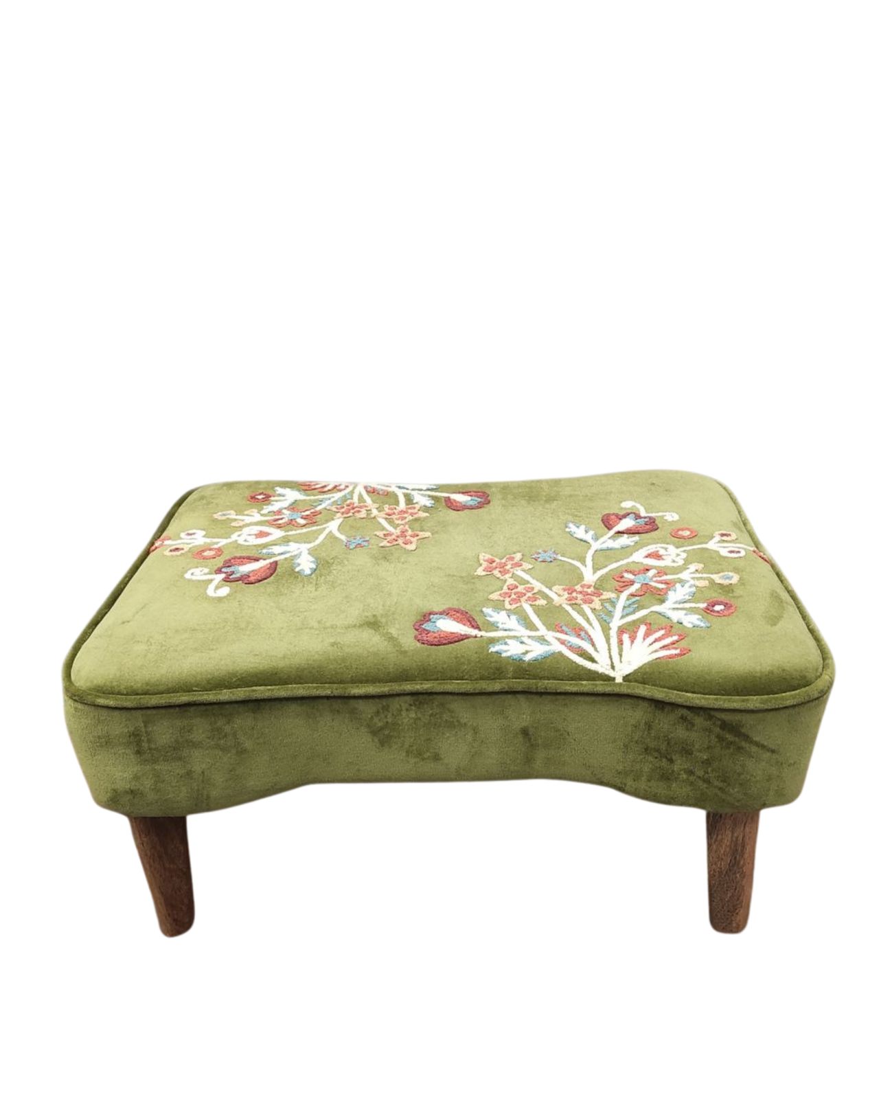 Green Velvet Hand Embroidered Wingback Armchair & Footstool Set photo Furniture