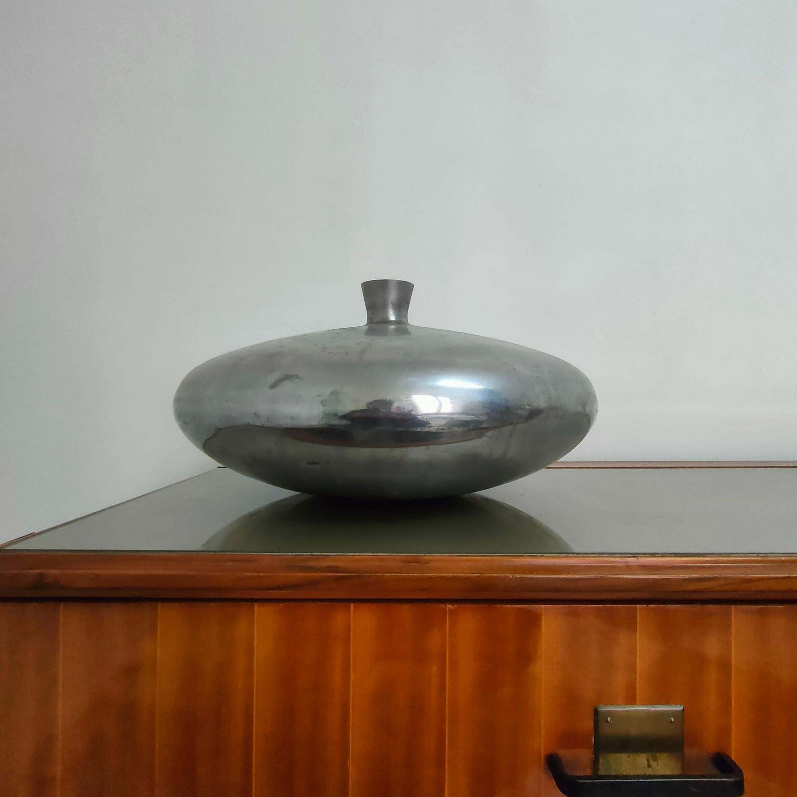 Mid Century Modern Round Cast Aluminum Vase, Italy, 1970s photo furniture
