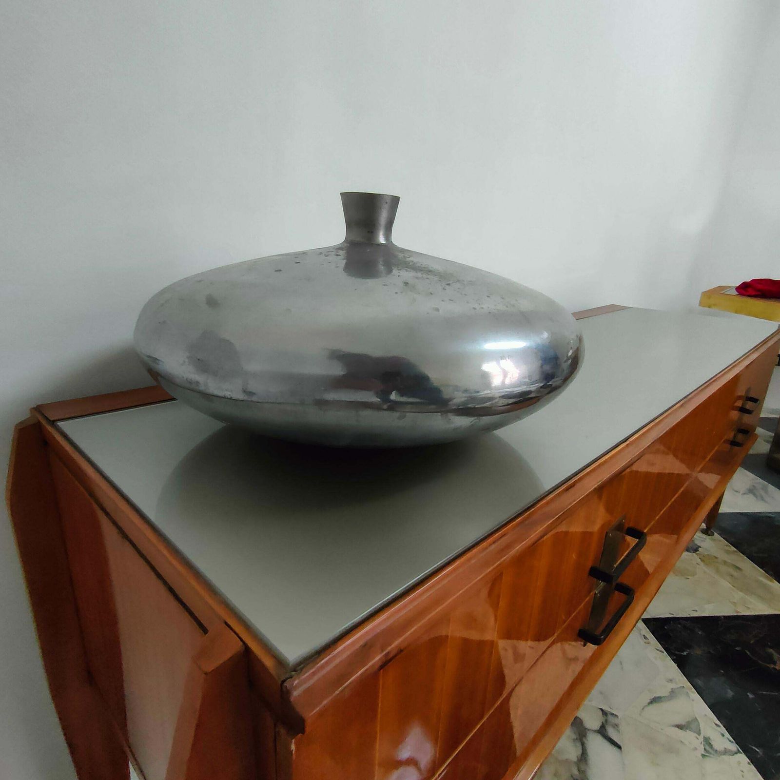 Mid Century Modern Round Cast Aluminum Vase, Italy, 1970s photo for sale