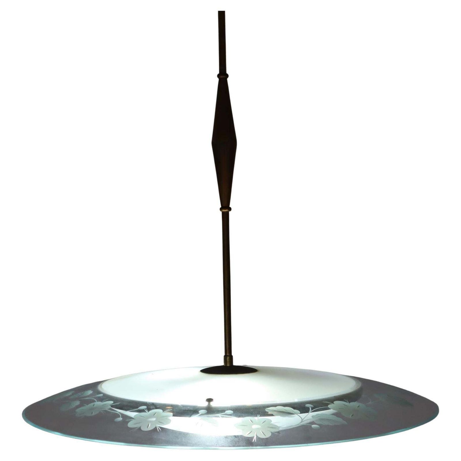 Mid Century Brass Glass Chandelier By Pietro Chiesa Fontana Arte Italy 1950s